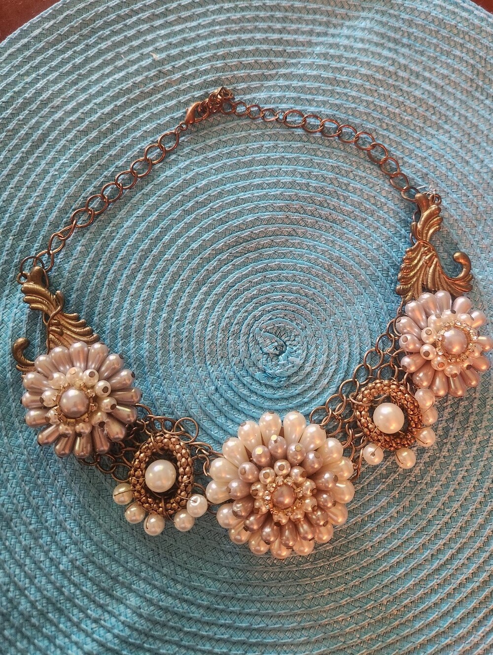 Pearl Cluster Statement Necklace in Champagne